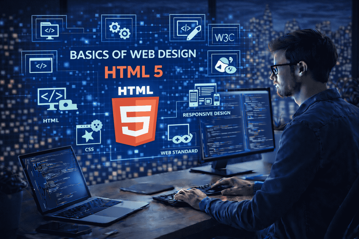Basics of web design HTML 5 showing modern page structure and semantic elements