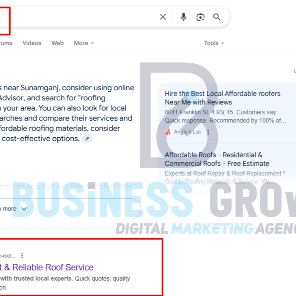 roofinging keywords rank on 1st